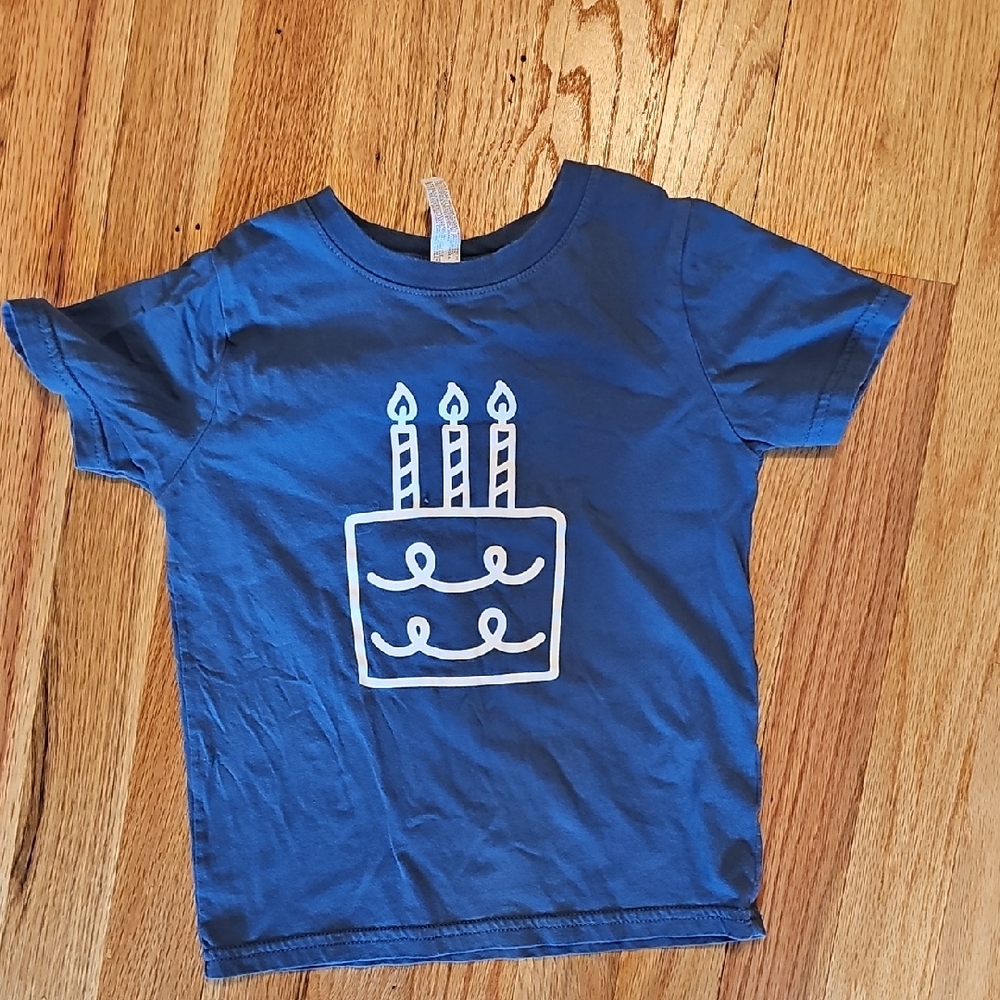 3rd birthday, third, Blue Kids Shirt with Cake Design